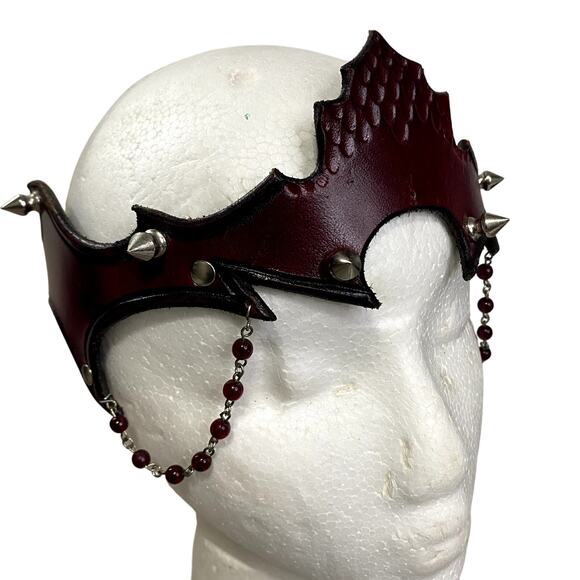 Handmade Leather Red Dragon Gothic Studded Halloween Dark Fairy Crown - Picture 7 of 10